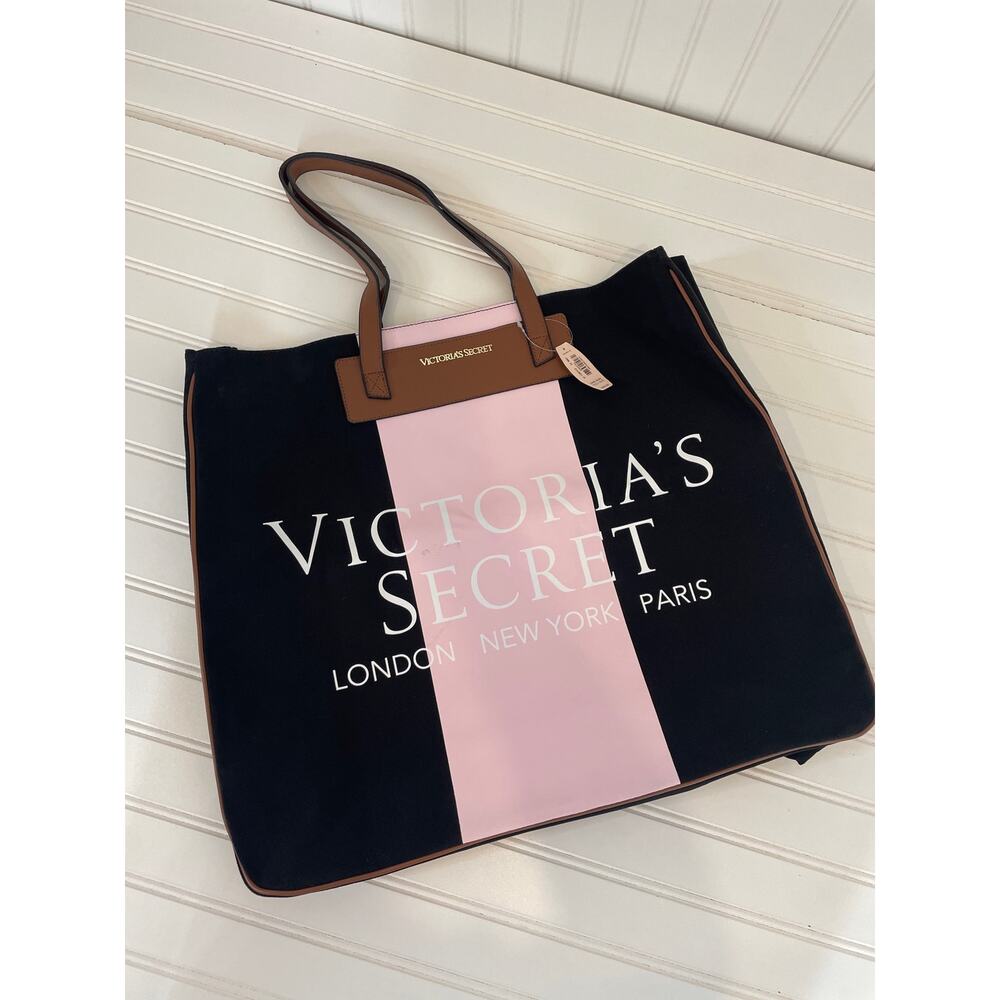 NWT Victoria's Secret Weekender Tote Bag Purse London New York Paris Black Pink